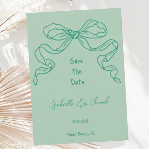 Whimsical Quirky Hand Drawn Sage Bow Save the Date Invitation