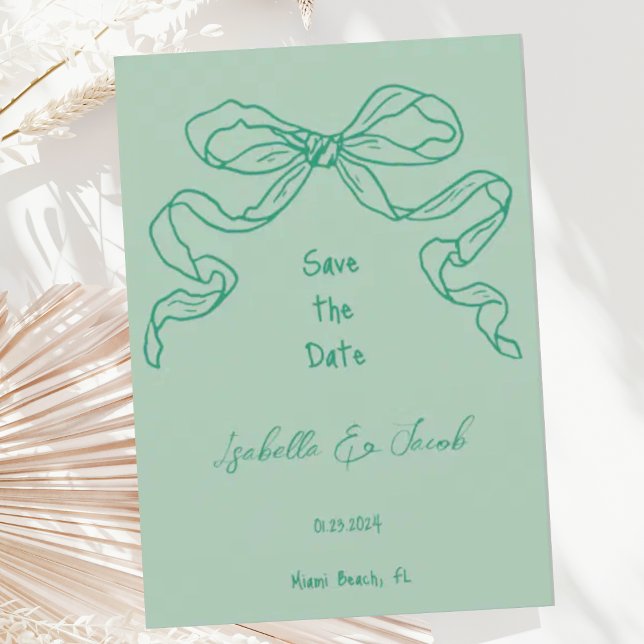 Whimsical Quirky Hand Drawn Sage Bow Save the Date Invitation (Creator Uploaded)