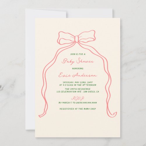 Whimsical Quirky Handwritten Bow Baby Shower Invitation