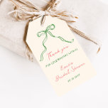 Whimsical Quirky Handwritten Bow Bridal Shower Gift Tags<br><div class="desc">Whimsical "Thank you" gift tags featuring a beautiful hand-drawn bow in a fun and playful style, accompanied by a casual, handwritten font that perfectly captures the excitement and joy of the occasion. The tags come in a delightful color scheme of forest green and coral, evoking feelings of nature, warmth, and...</div>