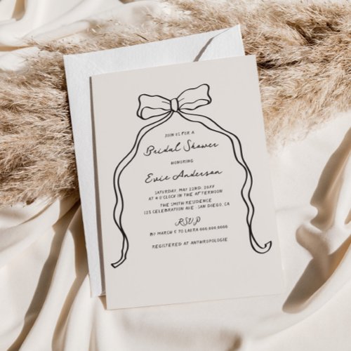 Whimsical Quirky Handwritten Bow Bridal Shower Invitation