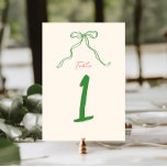Whimsical Quirky Handwritten Bow Table Number<br><div class="desc">Whimsical bridal shower table number featuring a beautiful hand-drawn bow in a fun and playful style, accompanied by a casual, handwritten font that perfectly captures the excitement and joy of the occasion. The welcome sign comes in a delightful color scheme of forest green and coral, evoking feelings of nature, warmth...</div>