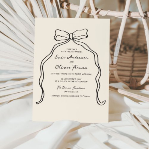 Whimsical Quirky Handwritten Bow Wedding Invitation