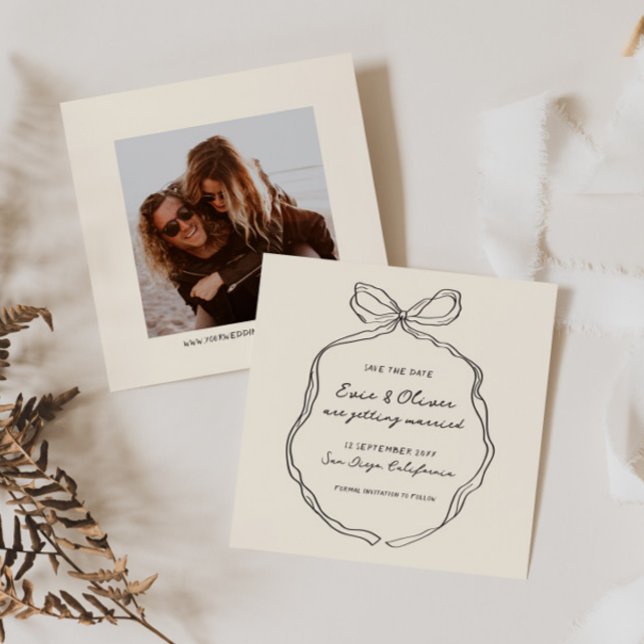 Whimsical Quirky Handwritten Bow Wedding Save The Date (Creator Uploaded)