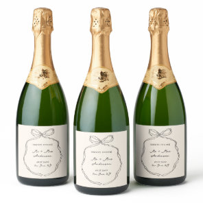 Whimsical Quirky Handwritten Bow Wedding Sparkling Wine Label