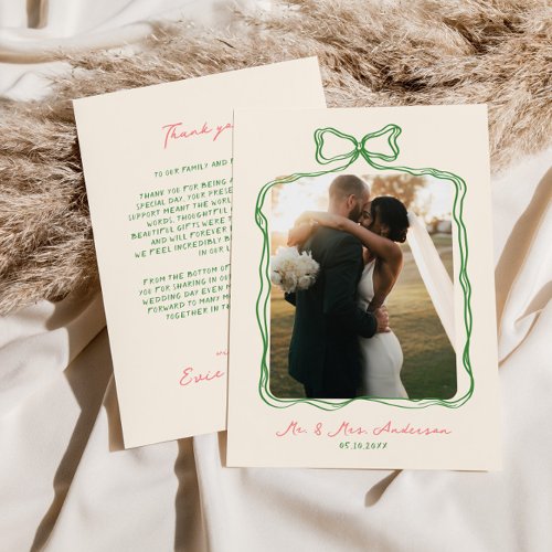 Whimsical Quirky Handwritten Bow Wedding Thank You Card