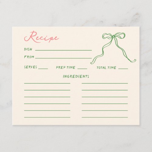 Whimsical Quirky Handwritten Bridal Shower Recipe Enclosure Card