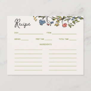 Whimsical Quirky Handwritten Bridal Shower Recipe Enclosure Card