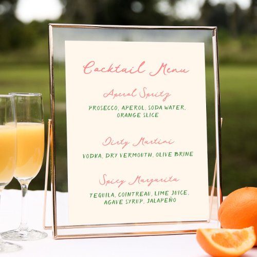 Whimsical Quirky Handwritten Cocktail Menu Poster