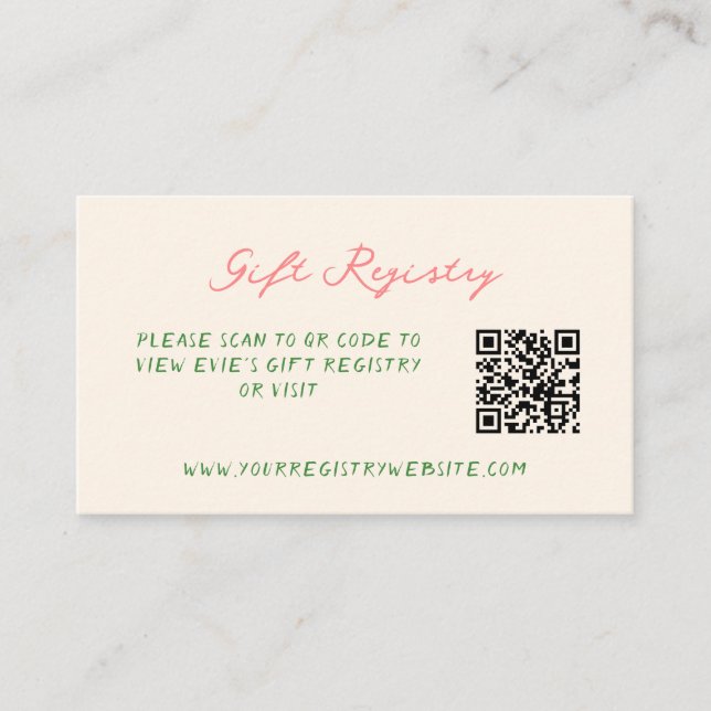 Whimsical Quirky Handwritten Gift Registry QR Code Enclosure Card (Front)