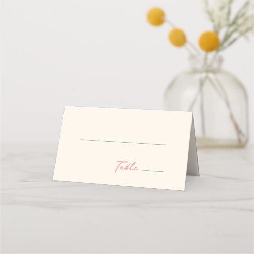 Whimsical Quirky Handwritten Green Pink Place Card