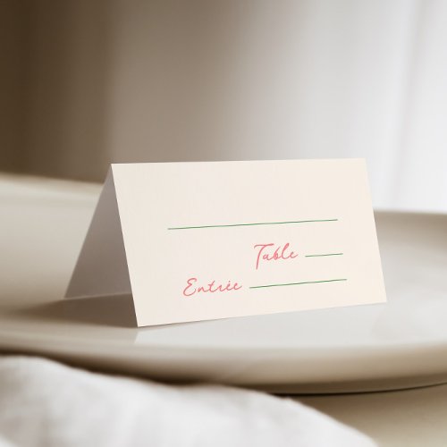 Whimsical Quirky Handwritten Green Pink Place Card