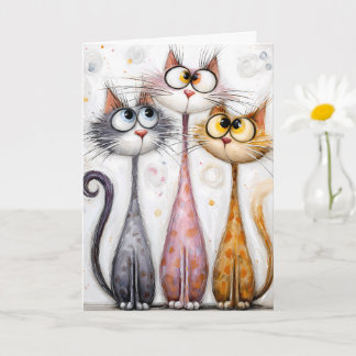 Whimsical Quirky Long Neck Cats Digital Download Card
