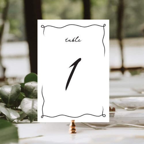 Whimsical Quirky Minimalist Hand Drawn Wedding Table Number