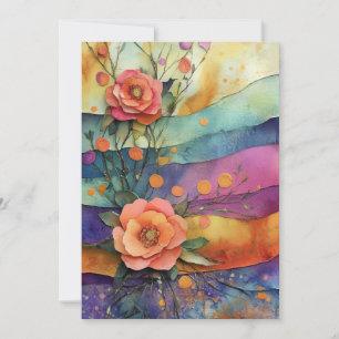 Whimsical Quirky Paper Flowers Hello Flat Card