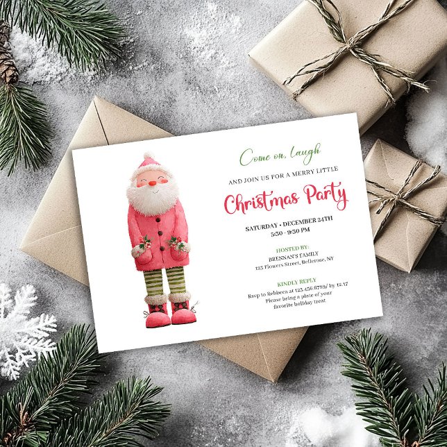 Whimsical Quirky Pink Santa Festive Party Design Invitation (Whimsical Quirky Pink Santa Festive Party Design)