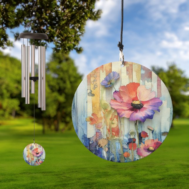Whimsical Quirky Poppy-like Flower Collage Wind Chime (Outdoor)