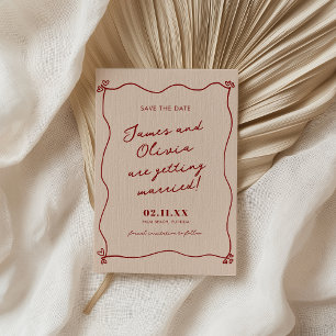 Whimsical Quirky Red Hand Drawn Wedding  Save The Date