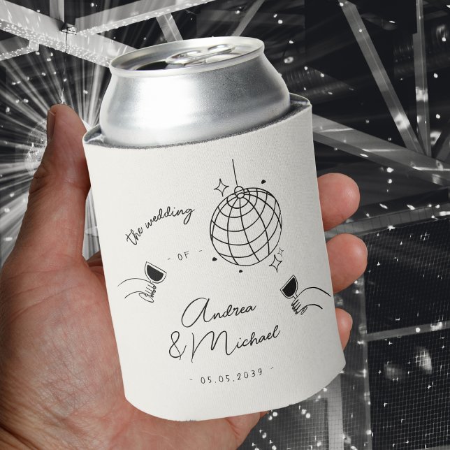 Whimsical Quirky Retro Disco French Wedding Favor Can Cooler (Creator Uploaded)