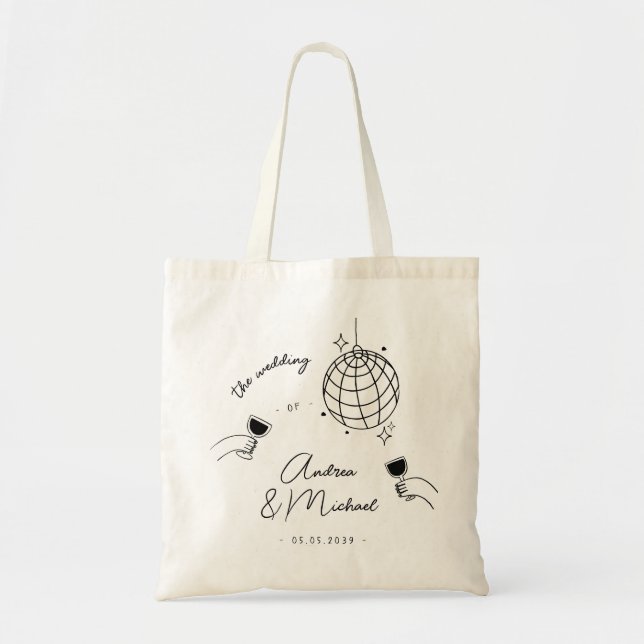 Whimsical Quirky Retro Disco French Wedding Favor Tote Bag (Front)