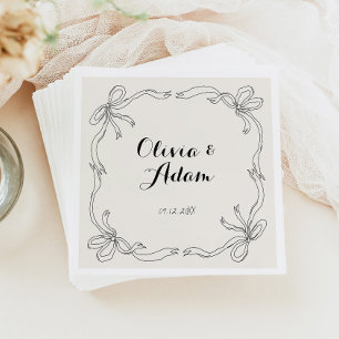 Whimsical Quirky Retro Hand Drawn Bow Wedding Napkins