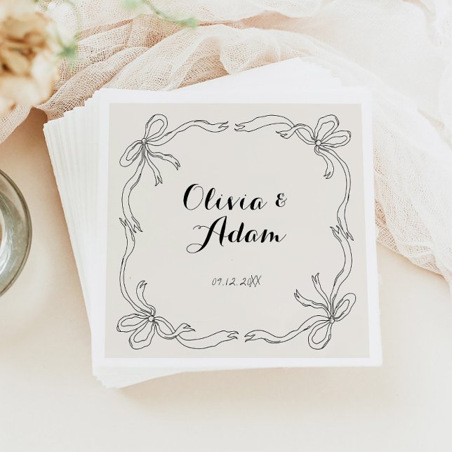 Whimsical Quirky Retro Hand Drawn Bow Wedding Napkins (Creator Uploaded)