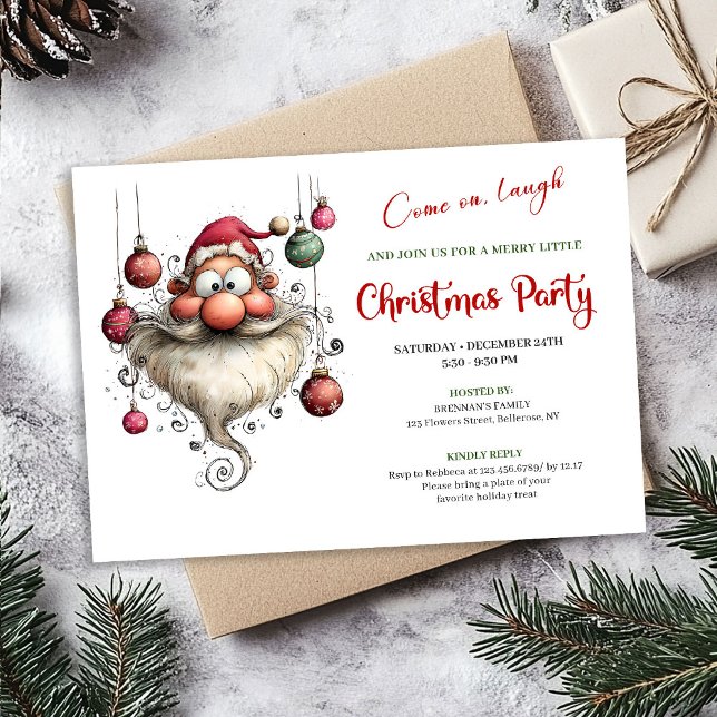 Whimsical Quirky Santa Editable Christmas Party  Invitation (Whimsical Quirky Santa Editable Christmas Party Invite)