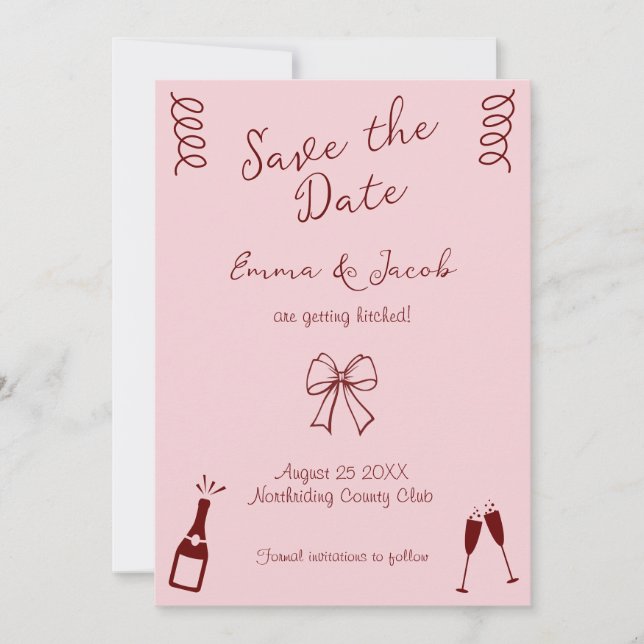 Whimsical Quirky Squiggles Pink Save the Date Invitation (Front)