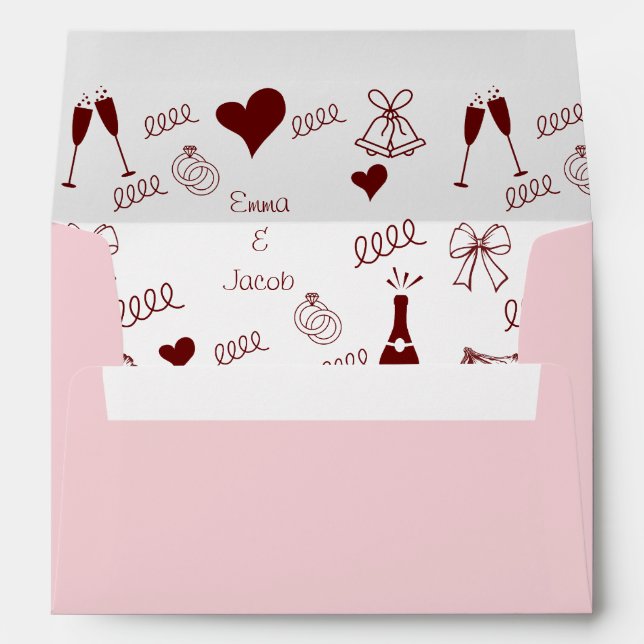 Whimsical Quirky Squiggles Pink Wedding Envelope (Back (Bottom))