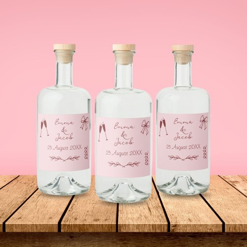 Whimsical Quirky Squiggles Pink Wedding Liquor Bottle Label