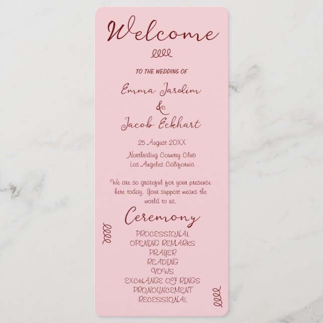 Whimsical Quirky Squiggles Pink Wedding  Program (Front)