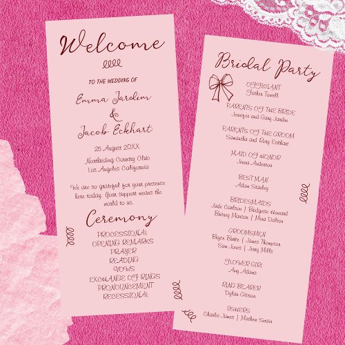 Whimsical Quirky Squiggles Pink Wedding  Program