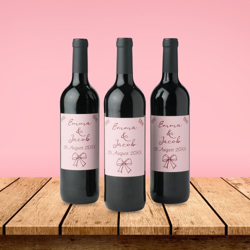 Whimsical Quirky Squiggles Pink Wedding Wine Label