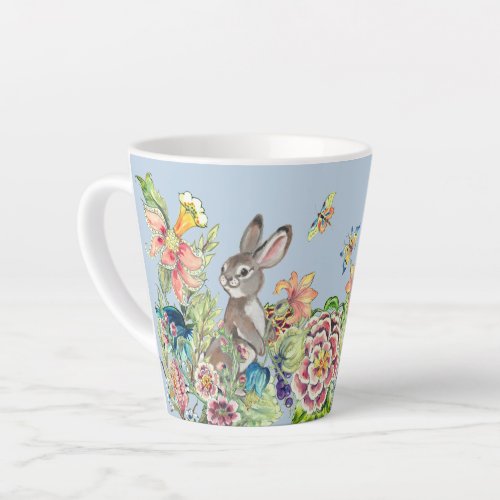 Whimsical Rabbit Blue Chinoiserie Floral Bunny  La Latte Mug