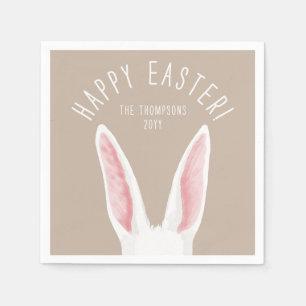 Whimsical Rabbit Ears On Beige Happy Easter Napkins