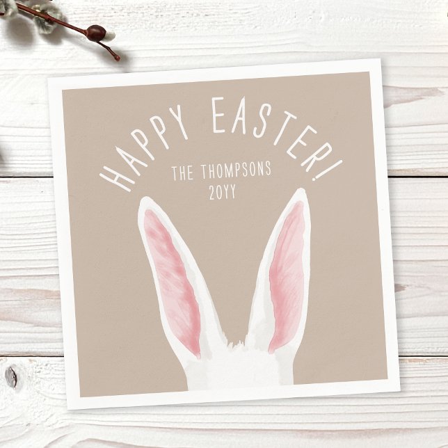 Whimsical Rabbit Ears On Beige Happy Easter Napkins (Creator Uploaded)