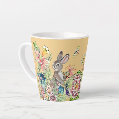 Whimsical Rabbit Gold Chinoiserie Floral Bunny Latte Mug