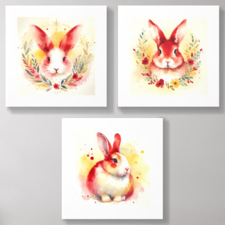 Whimsical Rabbit in Red and Yellow." Acrylic Photo Tile