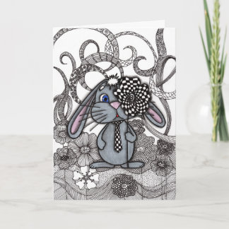 Whimsical Rabbit in Tie Artistic Birthday Card