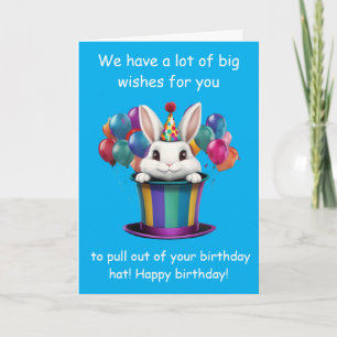 Whimsical Rabbit Magic Hat Birthday Graphic Card