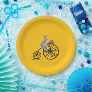 Whimsical Rabbit on Bike Paper Plates