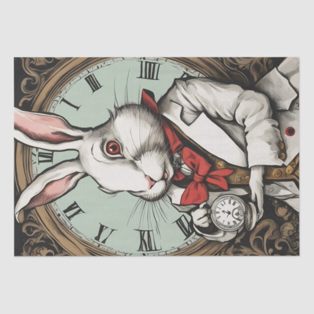 Whimsical Rabbit with Clock Decoupage Tissue Paper (Front)