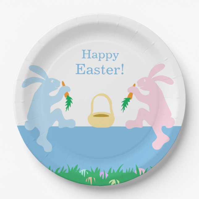 Whimsical Rabbits Easter Paper Plate (Front)