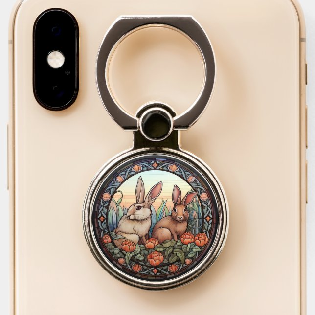 Whimsical Rabbits Phone Ring Stand (Close Up)