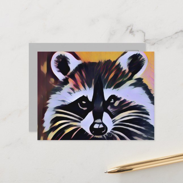 Whimsical Raccoon - A Nature Inspired Design  Postcard (Front/Back In Situ)