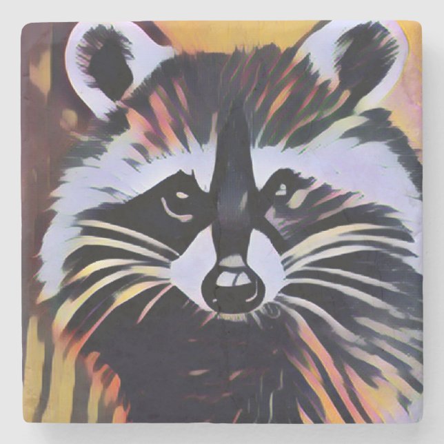 Whimsical Raccoon - A Nature Inspired Design  Stone Coaster (Front)
