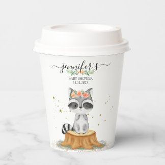 Whimsical Raccoon Nature Baby Shower Paper Cups