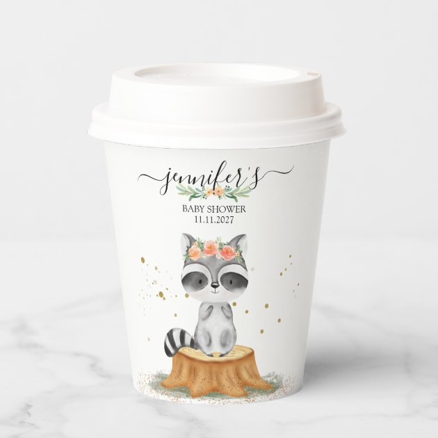Whimsical Raccoon Nature Baby Shower Paper Cups