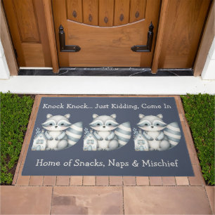Whimsical Raccoon Night Woodland Cottage Scene Doormat