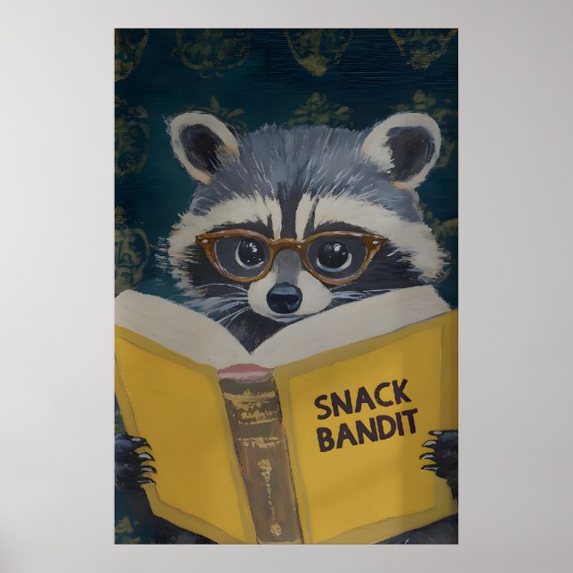 Whimsical Raccoon Reading Book Art Print (Front)